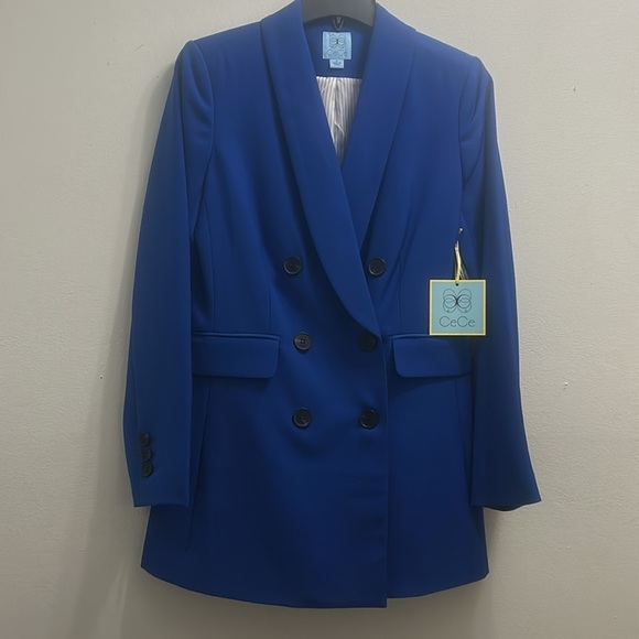 NWT CECE WOMEN’S BLUE LONG SLEEVE DOUBLE BREASTED TWILL BLAZER  JACKET - Picture 7 of 9